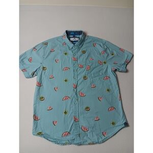 MBX Shirt Mens Large Blue Short Sleeve Button-Down Watermelon Kiwi Print